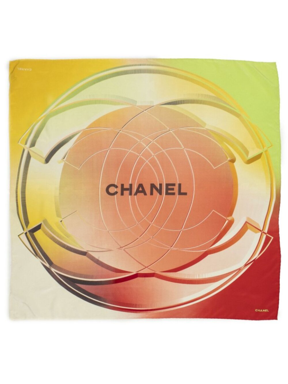 Chanel Scarf Red Yellow Color Green Silk - Picture 2 of 5